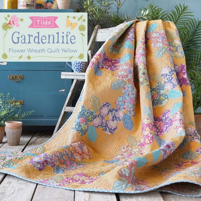 Tilda Gardenlife, Flower Wreath Yellow Quilt Pattern, tilkkutyöohje, ILMAINEN