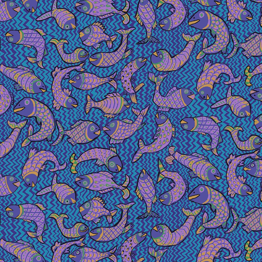 Kaffe Fassett, August 2021 - Koi Polloi, Blue PWBM079.BLUE puuvillakangas