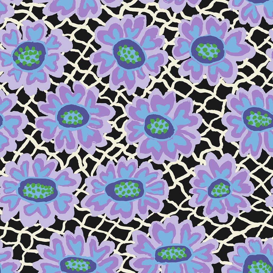 Kaffe Fassett, August 2021 - Flower Net, Black PWBM081.BLACK puuvillakangas