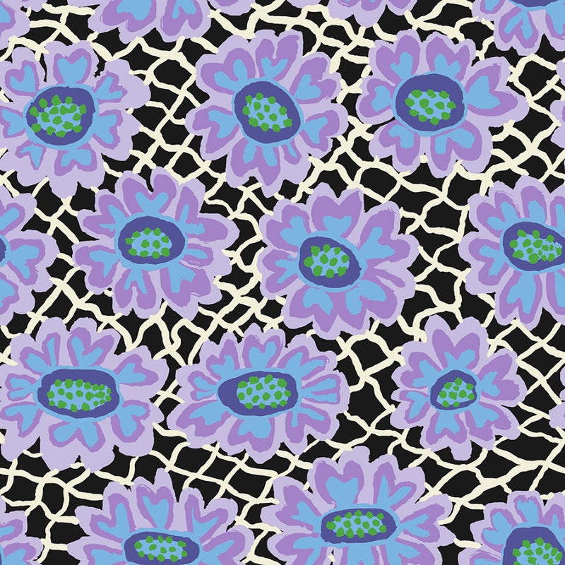 Kaffe Fassett, August 2021 - Flower Net, Black PWBM081.BLACK puuvillakangas