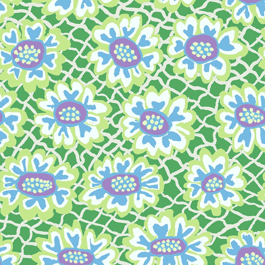 Kaffe Fassett, August 2021 - Flower Net, Green PWBM081.GREEN puuvillakangas