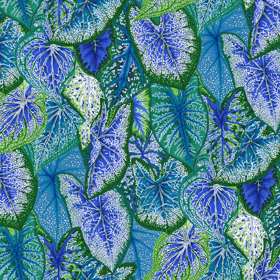 Kaffe Fassett, August 2021 - Caladiums, Blue PWPJ108.BLUE puuvillakangas