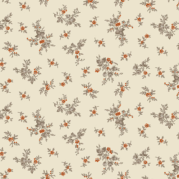 Kim Diehlin Harvest Hill kokoelmasta Cream Harvest Floral 9919-40 puuvillakangas, hillityt kukkakuviot kermaisella taustalla, täydellinen tilkkutöihin ja ompeluprojekteihin.