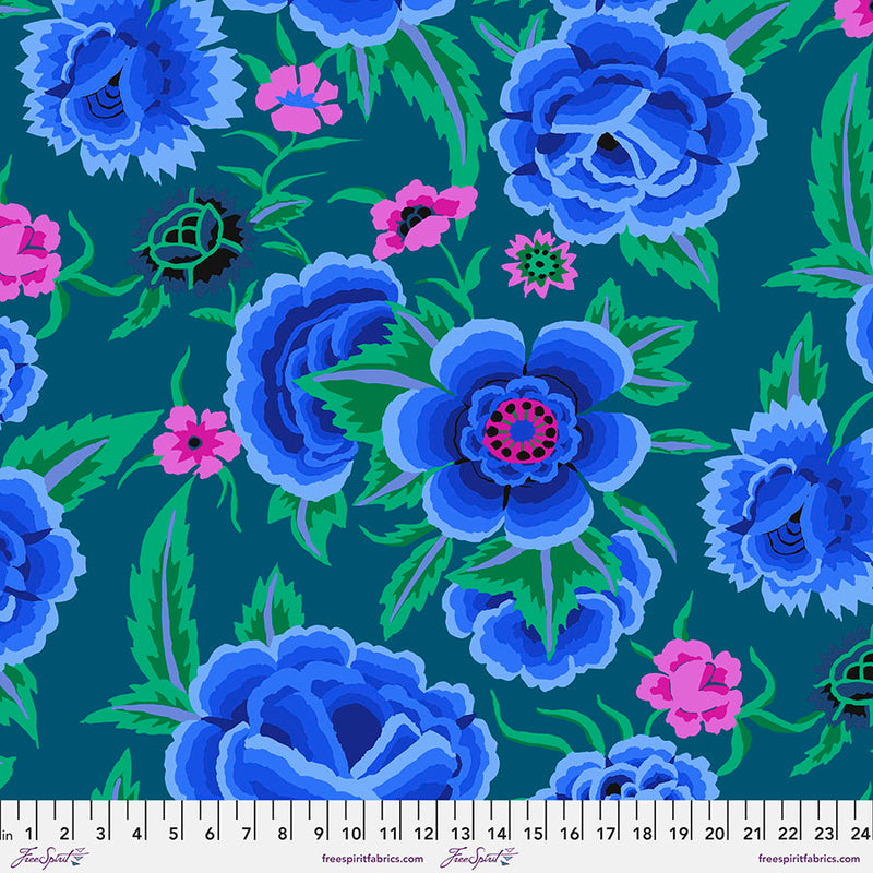 Kaffe Fassett, August 2022 - Embroidered Shawl - Blue PWGP106.BLUE puuvillakangas