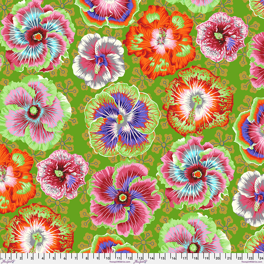 Kaffe Fassett, August 2023 - Floating Hibiscus, Green PWPJ122.GREEN puuvillakangas