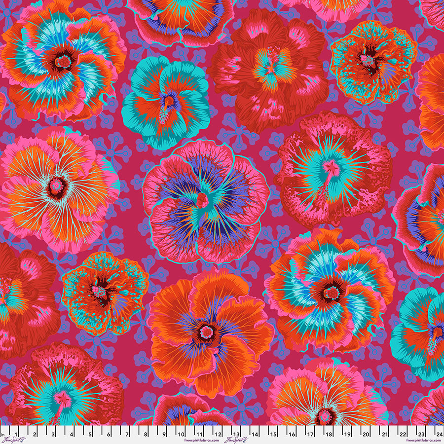 Kaffe Fassett, August 2023 - Floating Hibiscus, Red PWPJ122.RED puuvillakangas