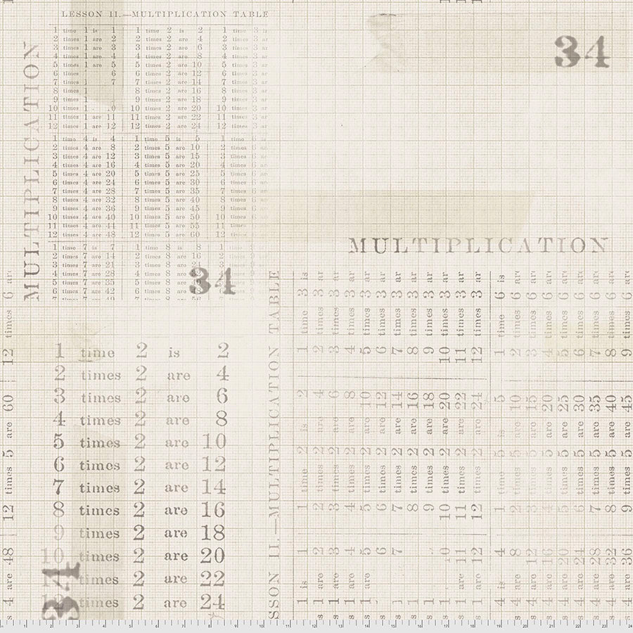 Tim Holtz, Monochrome Multiplication Table PWTH106.PARCHMENT puuvillakangas