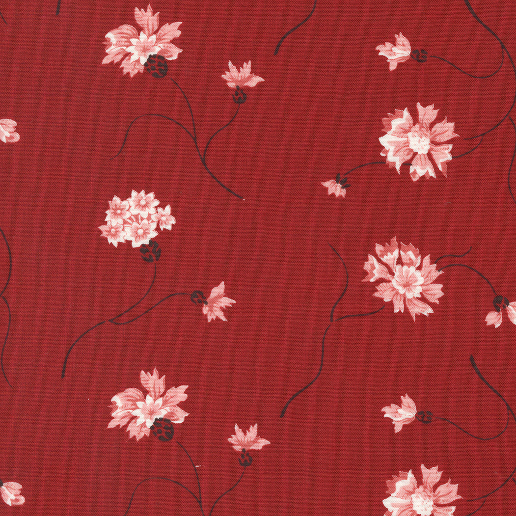 Primitive Gatherings Red and White Gatherings 49190-15 Crimson Floret -puuvillakangas, syvänpunainen kukkakuosi