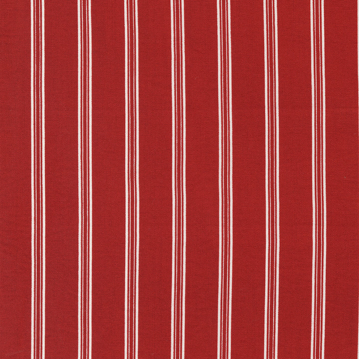Primitive Gatherings Red and White Gatherings 49194-13 Crimson Double Stripe, syvänpunaisella taustalla raidallinen puuvillakangas.