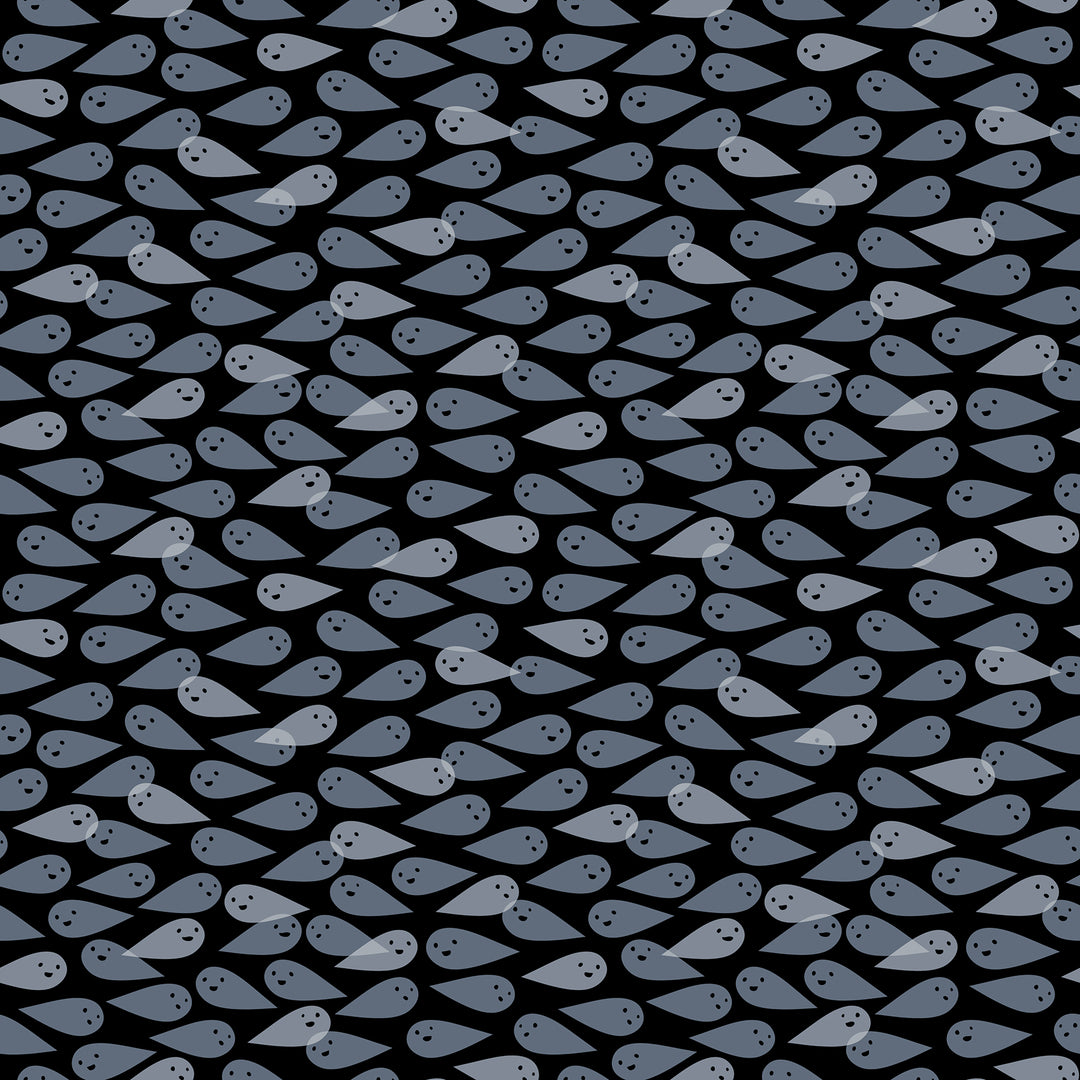 Mustalla pohjalla hymyileviä kummituksia, Ruby Star Society Spooky Darlings RS5079-14 Ghosties Black puuvillakangas.