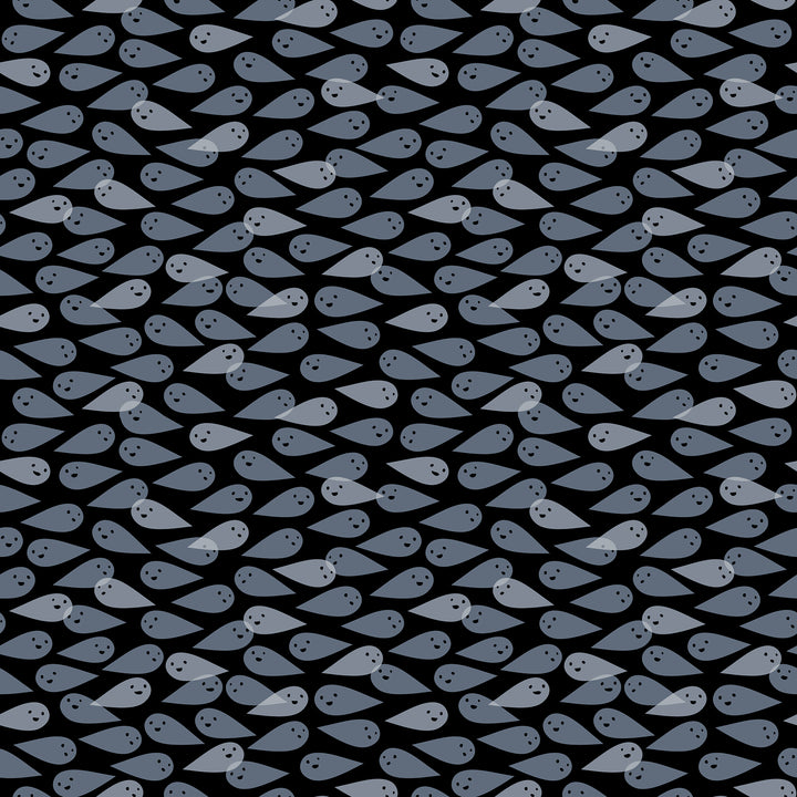 Mustalla pohjalla hymyileviä kummituksia, Ruby Star Society Spooky Darlings RS5079-14 Ghosties Black puuvillakangas.