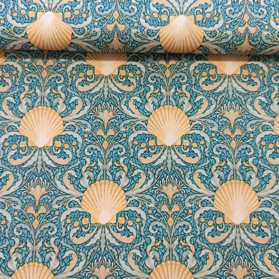 Tilda, Cotton Beach 100336 Scallop Shell Teal puuvillakangas