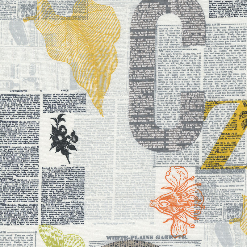 Zen Chic Filigree 1810- Newsprint Off White – valkoinen puuvillakangas, jossa sanomalehtimäinen tekstikuvio. Sopii tilkkutöihin ja käsityöprojekteihin.