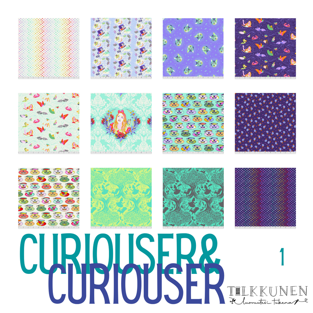 Tula Pink, Curiouser&Curiouser puuvillakangas FQ-nippu (12 kpl)-1