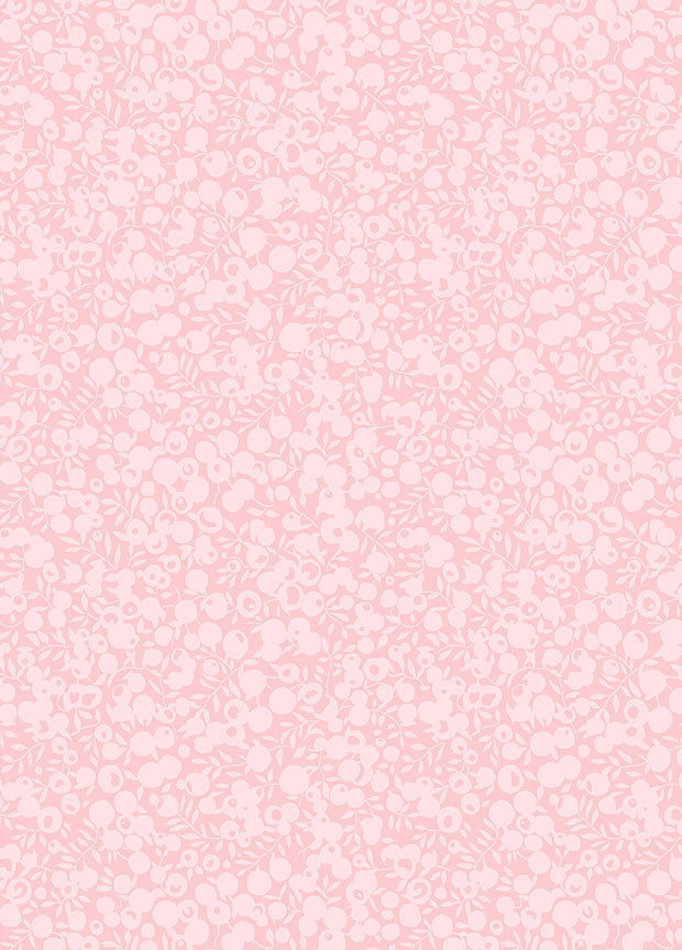 Liberty Wiltshire Shadow Rose puuvillakangas, vaaleanpunainen marja- ja lehtikuosi.