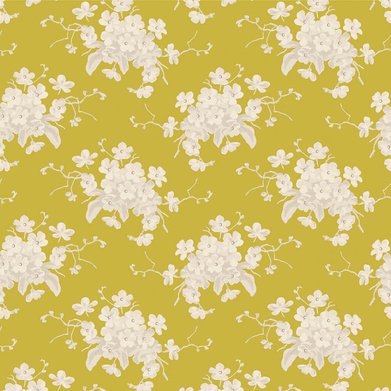 Tilda - Sunday Brunch 100590 White Flower Sour Yellow puuvillakangas