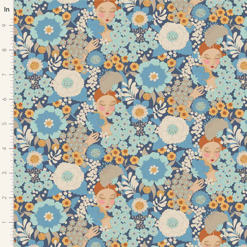 Tilda - Wallflower Fat Quarter Bundle Blue Cotton Fabrics