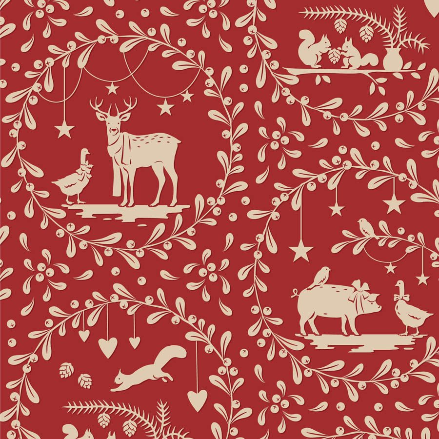 Tilda - Merry Little Christmas Red Fat Quarter Bundle, 5 bomullstyger