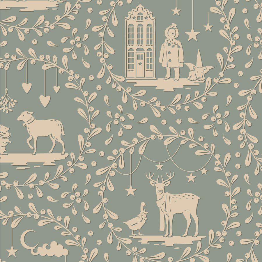 Tilda - Merry Little Christmas ljusblå Fat Quarter-paket, 5 st bomullstyger
