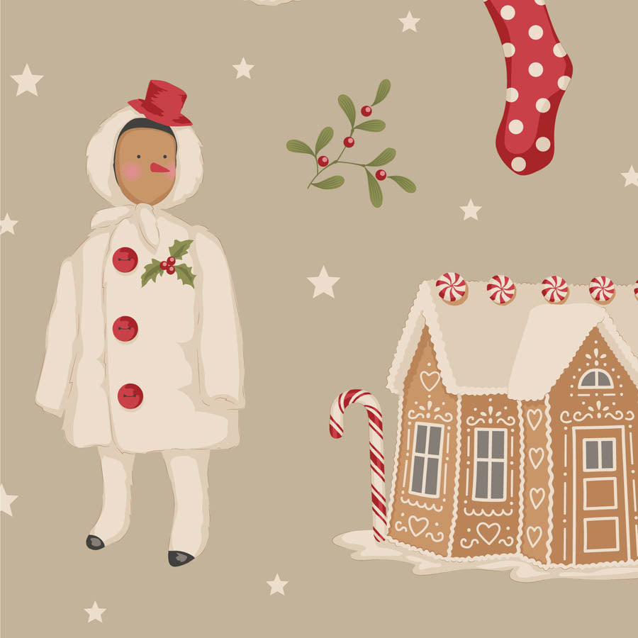 Tilda Merry Little Christmas 100640 Winterfriends Clay puuvillakangas, nostalginen jouluinen kuosi punaisen, vihreän sävyissä, täydellinen tilkkutöihin ja askarteluun.