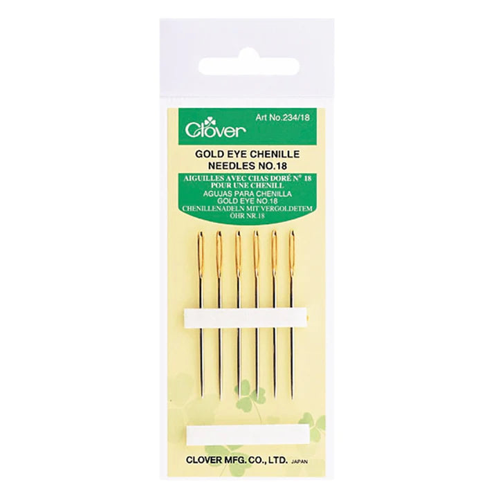 Clover Gold Eye chenille-neulat No. 18 #234/18, 6 neulaa pakkauksessa