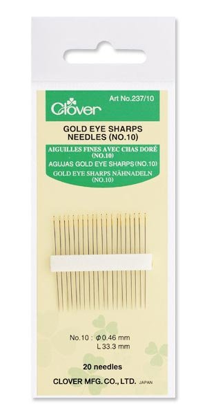 Clover Gold Eye Sharps Needles No:10 237/10 silmäneulat
