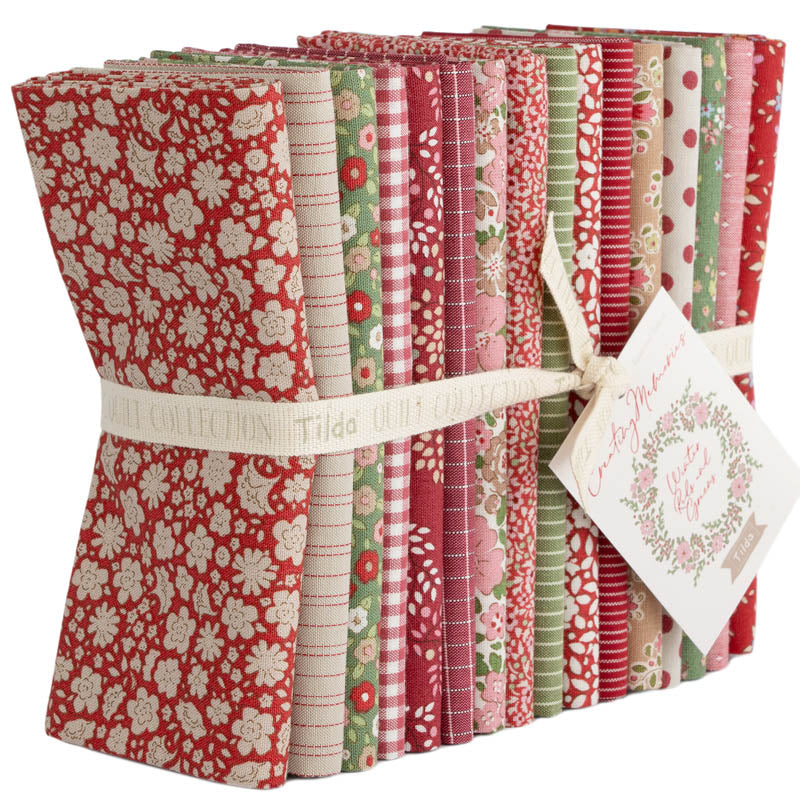 Tilda, Creating Memories Winter Reds and Greens FQ bundle of cotton fabrics