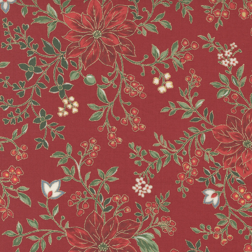 Merry Manor Metallic - Poinsettia Waltz Crimson 33661-13M puuvillakangas