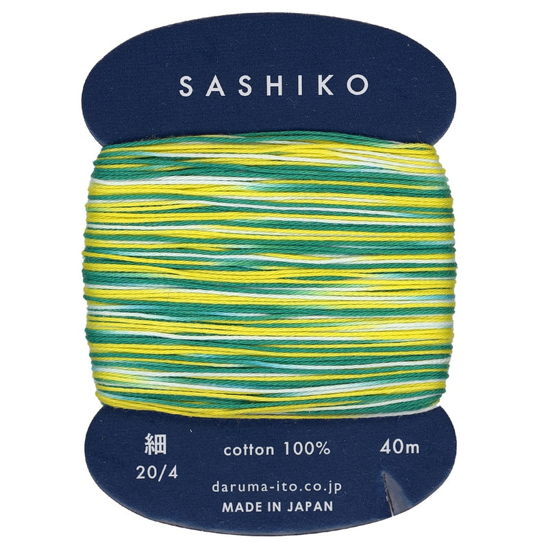 DARUMA Sashiko -kirjontalanka #402 keltainen vihreä monivärinen puuvillalanka 40 m
