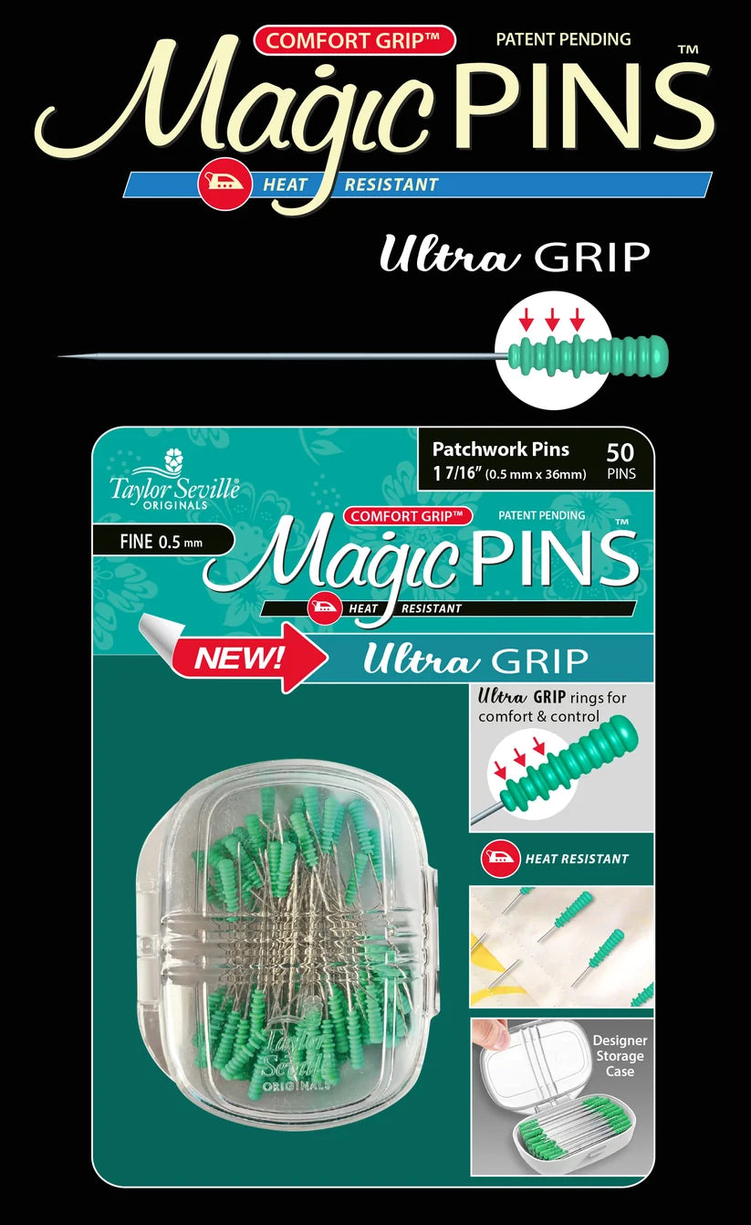 Taylor Seville Magic Pins Ultra Grip Patchwork Fine -tilkkutyönuppineulat, 50 kpl pakkaus