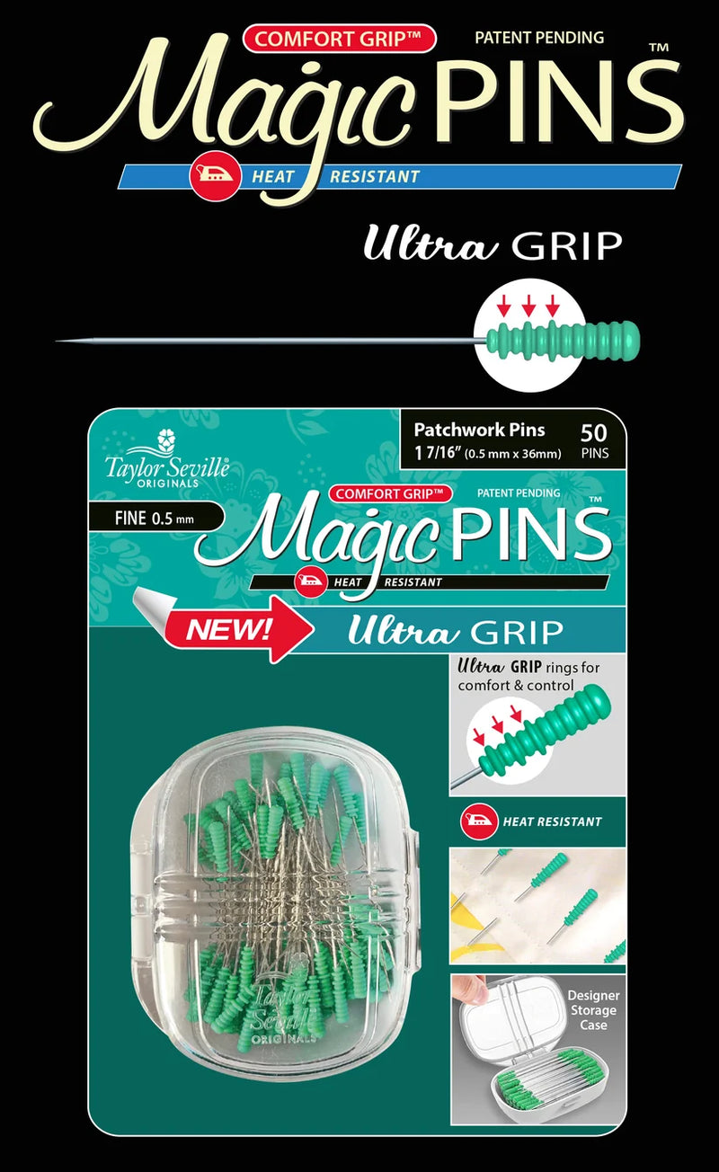 Taylor Seville Magic Pins Ultra Grip Patchwork Fine -tilkkutyönuppineulat, 50 kpl pakkaus