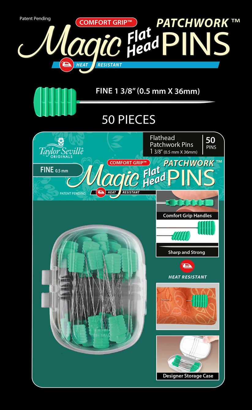 Taylor Seville Magic Pins Flathead Patchwork Fine - ohut tilkkutyönuppineulat, 50 kpl pakkaus
