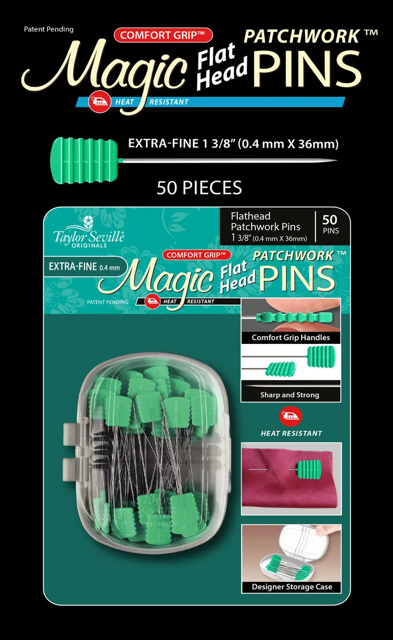 Taylor Seville Magic Pins Flathead Patchwork Extra Fine - erittäin ohut tilkkutyönuppineulat, 50 kpl pakkaus