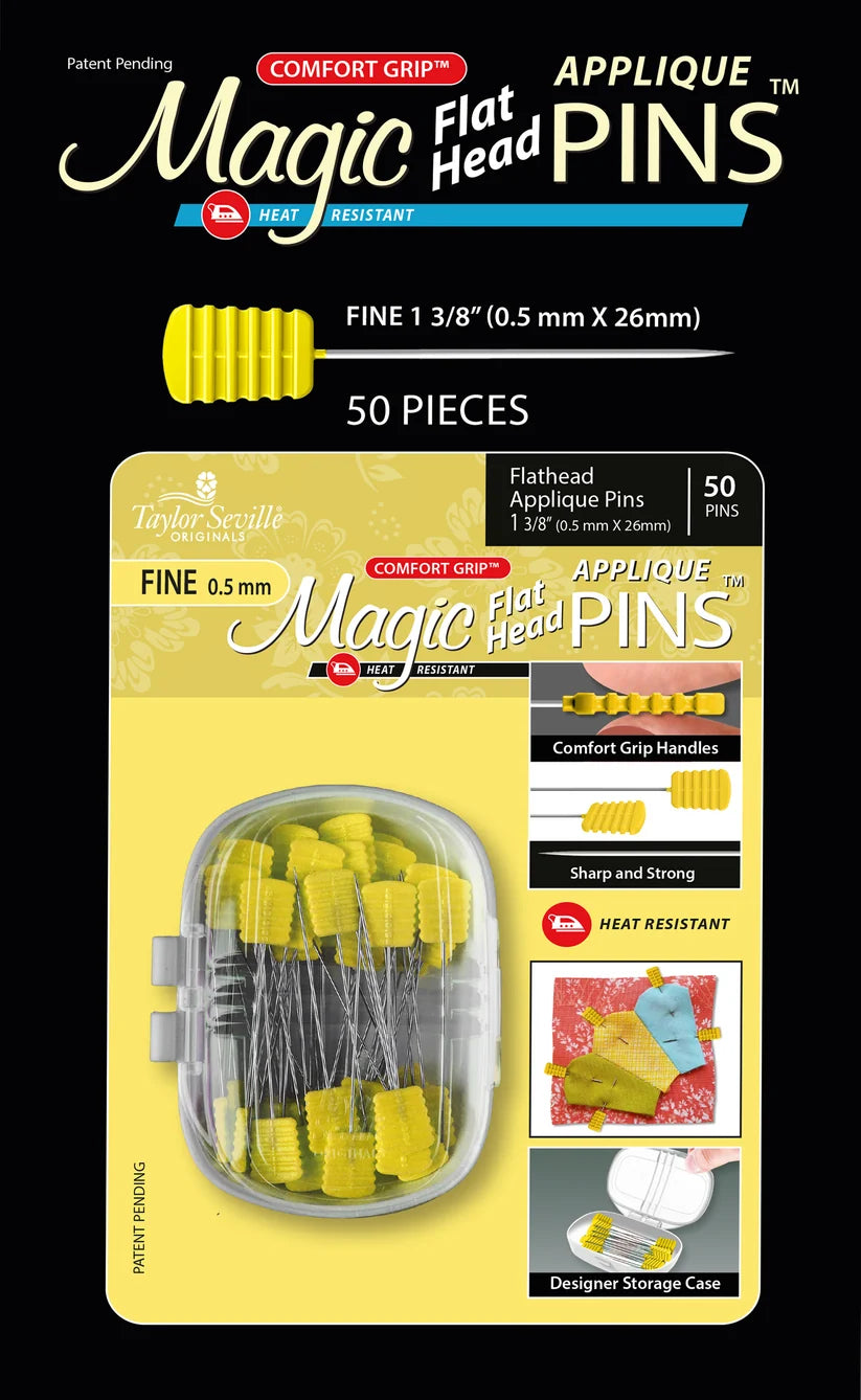 Taylor Seville Magic Pins Flathead Applique Fine - ohut applikointinuppineulat, 50 kpl pakkaus