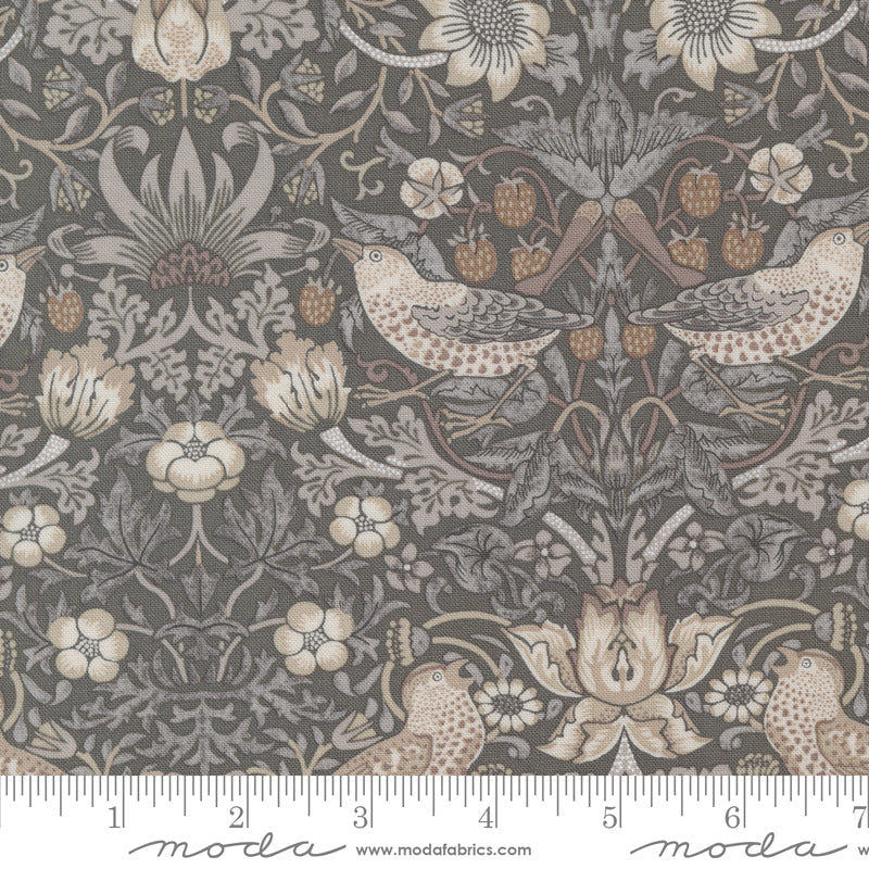 Barbara Brackman, Ebony Suite 8382-14 Strawberry Thief Charcoal Cotton Fabric