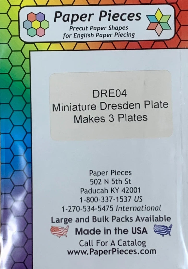 Miniatyr Dresden-tallrik med 8 kronblad - pappersmallar för quiltning