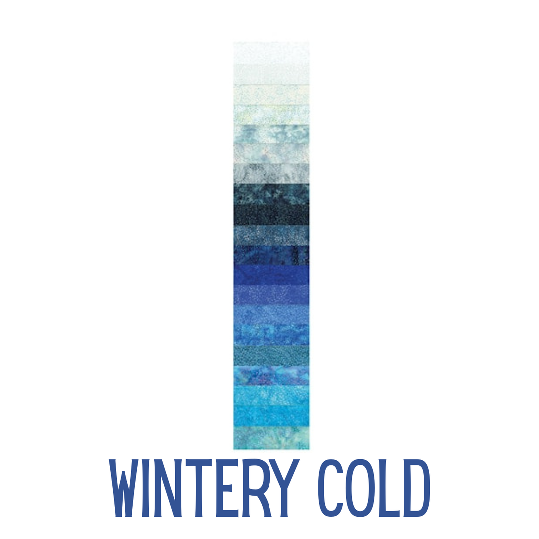 Bali Pops Wintery Cold – 40 kylmää sinistä, turkoosia ja harmaata batiikkikaitaletta.