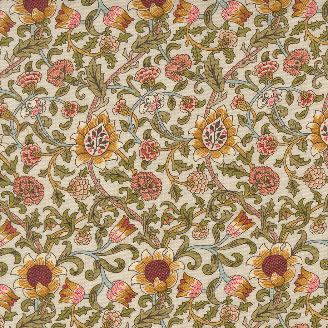 Barbara Brackmanin Morris Manor kokoelman 8392-11 Evenlode Florals Porcelain puuvillakangas, kukkakuviot vaalealla pohjalla