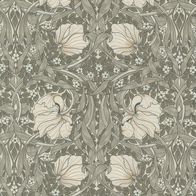 Barbara Brackmanin suunnittelema Ebony Suite -kokoelman 8380-13 Pimpernel Flowers Porcelain -puuvillakangas, jossa on Morris-tyylinen kuvio.