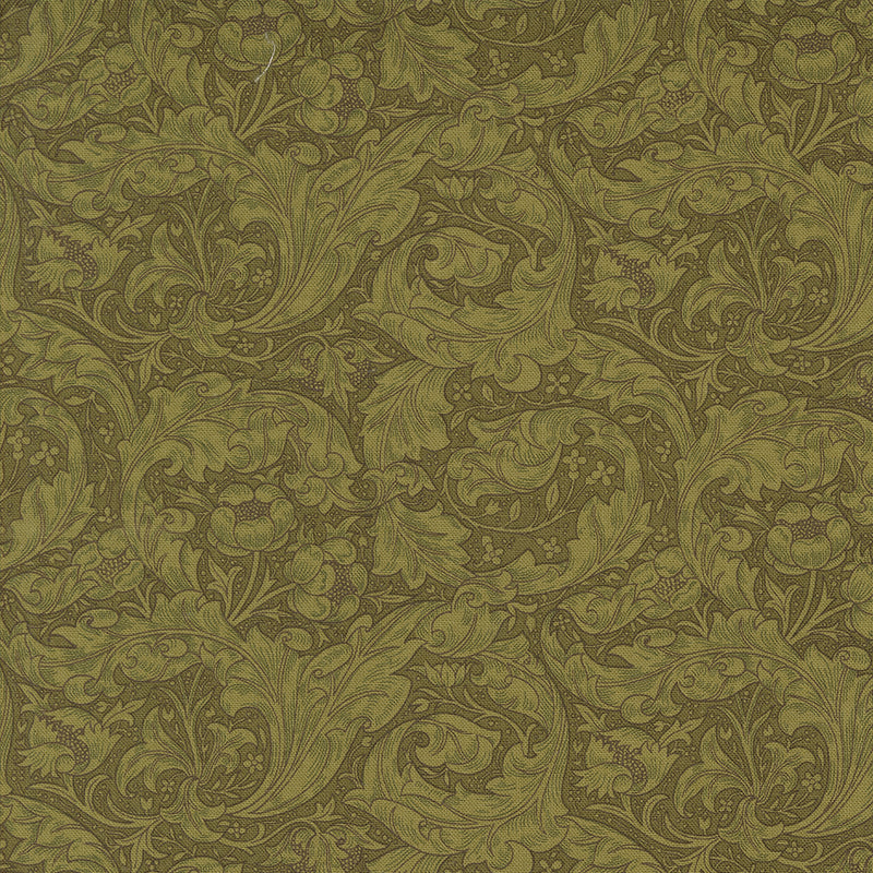 Barbara Brackmanin Morris Manor kokoelman 8394-12 Bachelors Button Sage puuvillakangas, kukkakuviot tummanvihreällä pohjalla