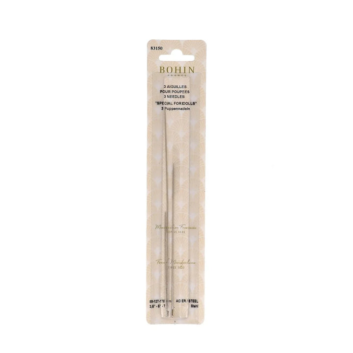 Bohin nukkeompeluneulaset 3 kpl, 90 mm 130 mm 178 mm, nikkelöityä terästä, Bohin France