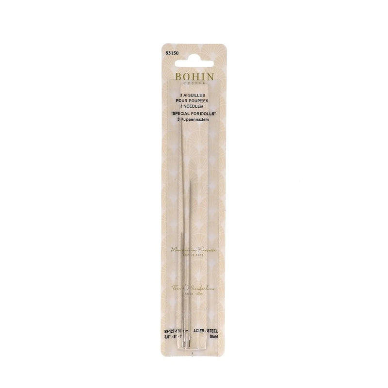 Bohin nukkeompeluneulaset 3 kpl, 90 mm 130 mm 178 mm, nikkelöityä terästä, Bohin France