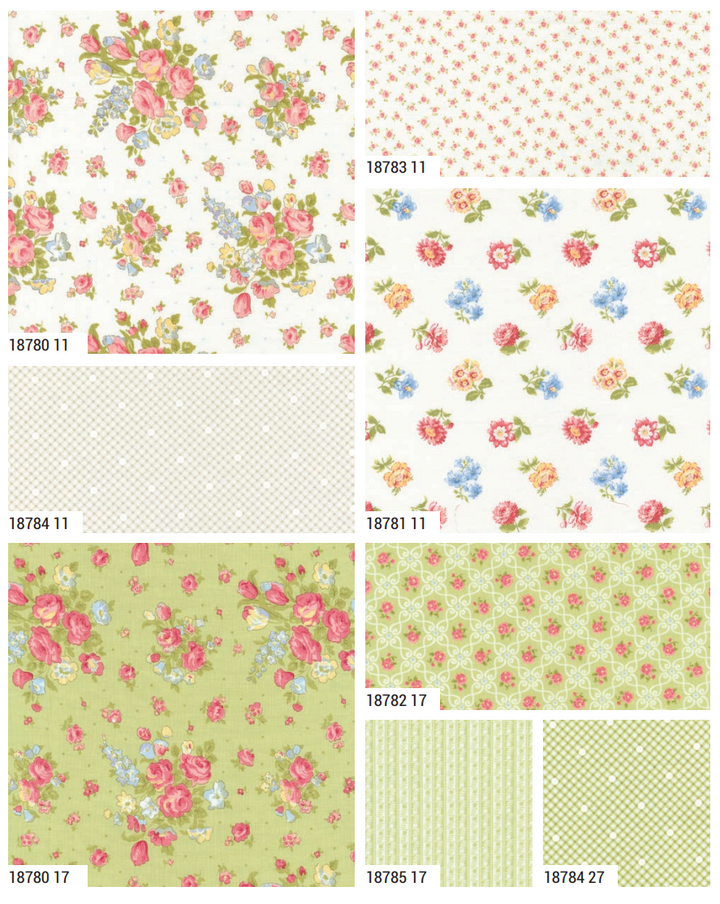 Romanttinen kukkakangas – Memory Lane Moda Fabrics tilkkutöihin