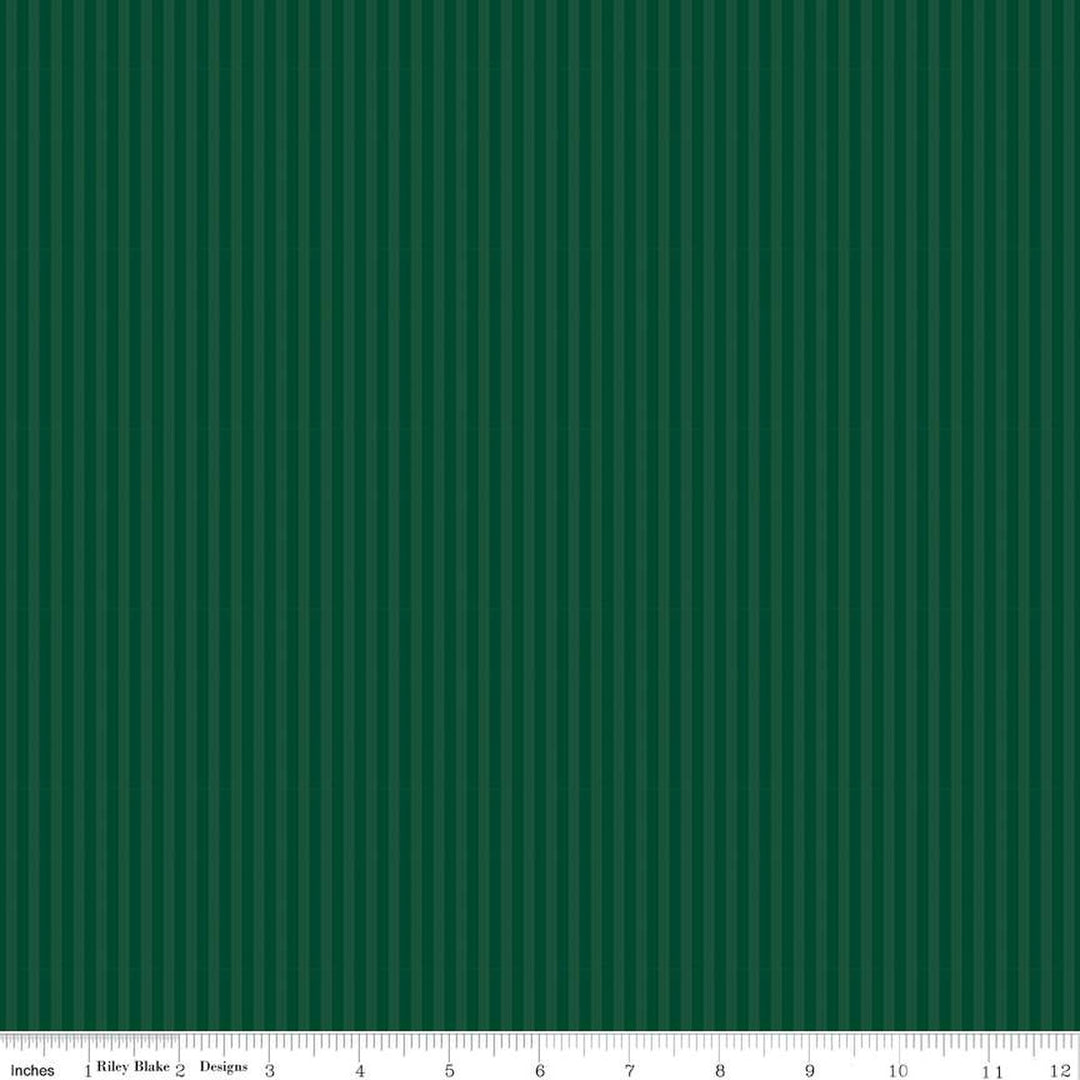 Riley Blake Designs 1/8" Tonal Stripes Christmas raidallinen puuvillakangas, 3 mm leveä tummanvihreä raitakuvio, täydellinen tilkkutöihin ja käsitöihin.