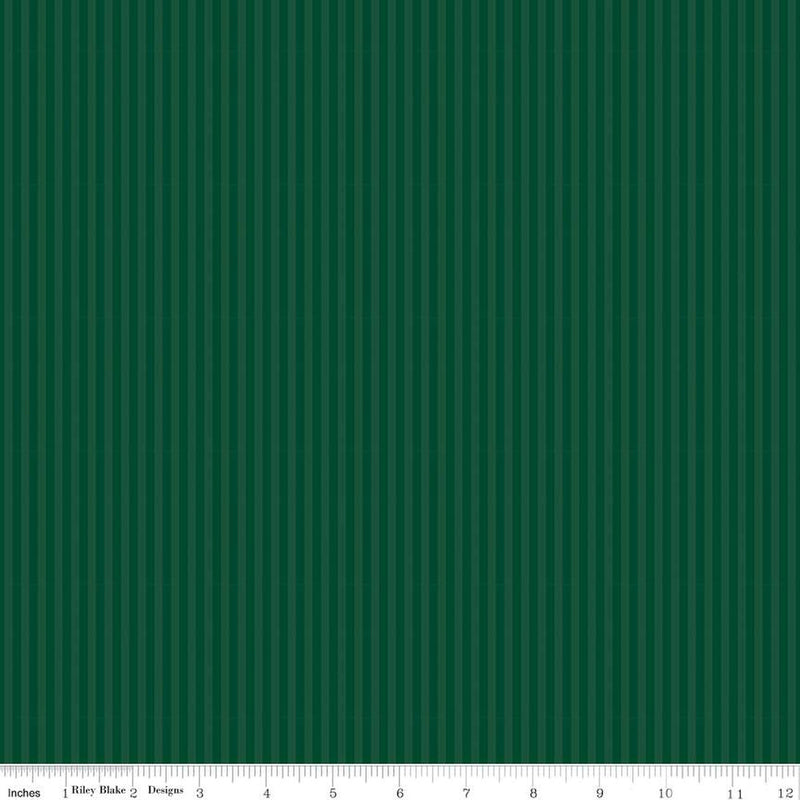 Riley Blake Designs 1/8" Tonal Stripes Christmas raidallinen puuvillakangas, 3 mm leveä tummanvihreä raitakuvio, täydellinen tilkkutöihin ja käsitöihin.
