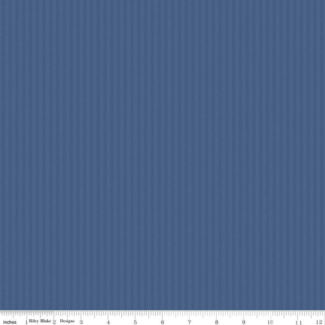 Riley Blake Designs 1/8" Tonal Stripes Denim raidallinen puuvillakangas, 3 mm leveä sininen raitakuvio, täydellinen tilkkutöihin ja käsitöihin.