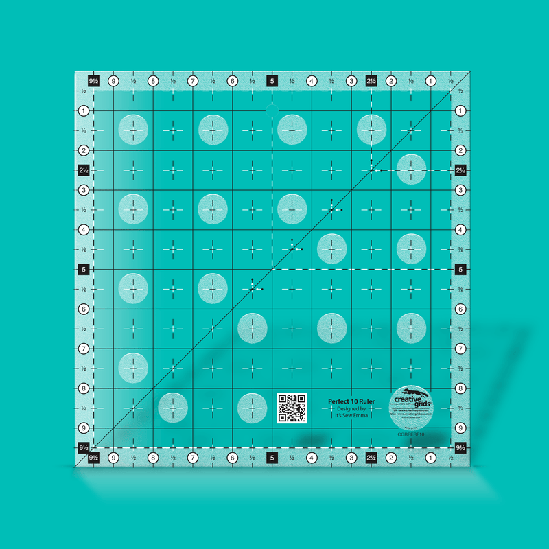 Creative Grids Perfect 10 neliöviivain CGRPERF10, 10 tuuman liukumaton viivain layer cake -paloille