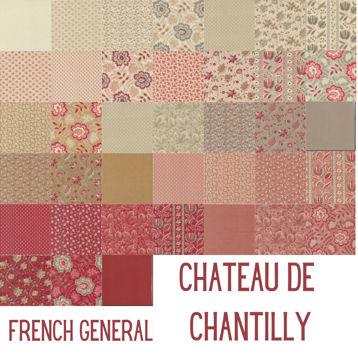 French General Chateau de Chantilly Fat Quarter -nippu, 38 kpl romanttisia kukkakuoseja ja ranskalaisia sävyjä tilkkutöihin, kangaspalat 45 x 55 cm.