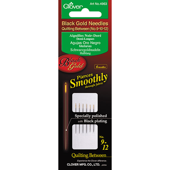 Clover Black Gold Quilting Between Needles Sizes 9, 10 and 12 #4963 tikkaus-silmäneulat