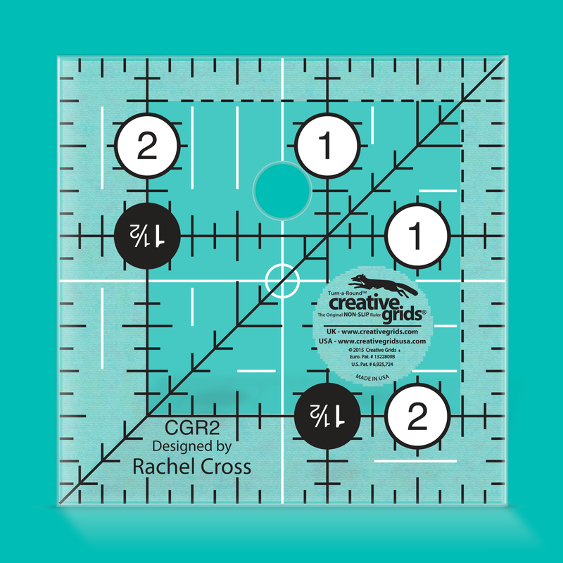 Creative Grids neliöviivain 2.5x2.5 tuumaa CGR2, liukumaton tilkkutyöviivain Rachel Cross
